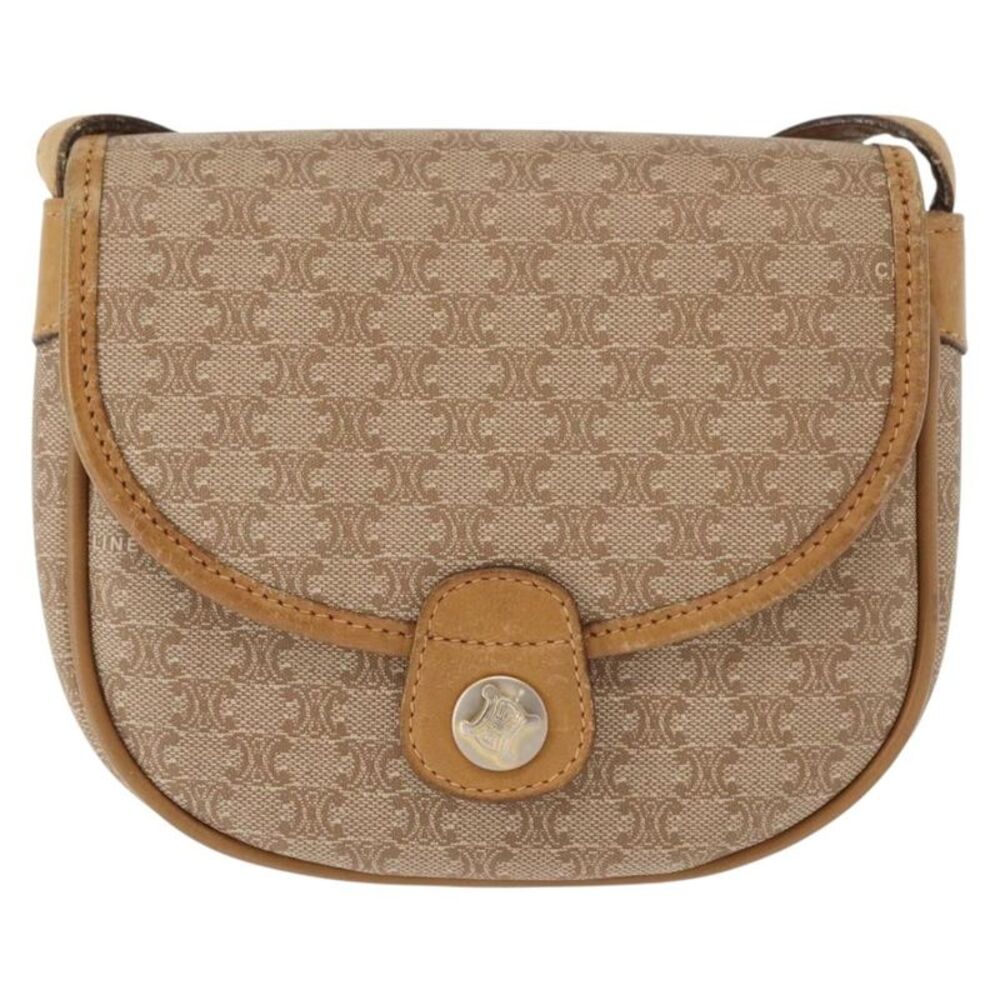 Celine Vintage Macadam Canvas And Leather Beige Canvas Shoulder Bag Bag